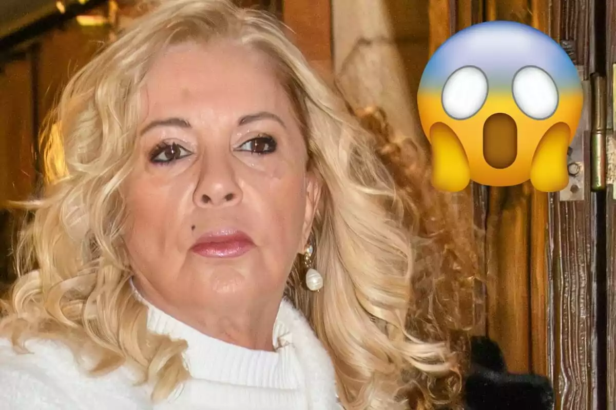 Bárbara Rey con expresión seria y un emoji de sorpresa al lado.