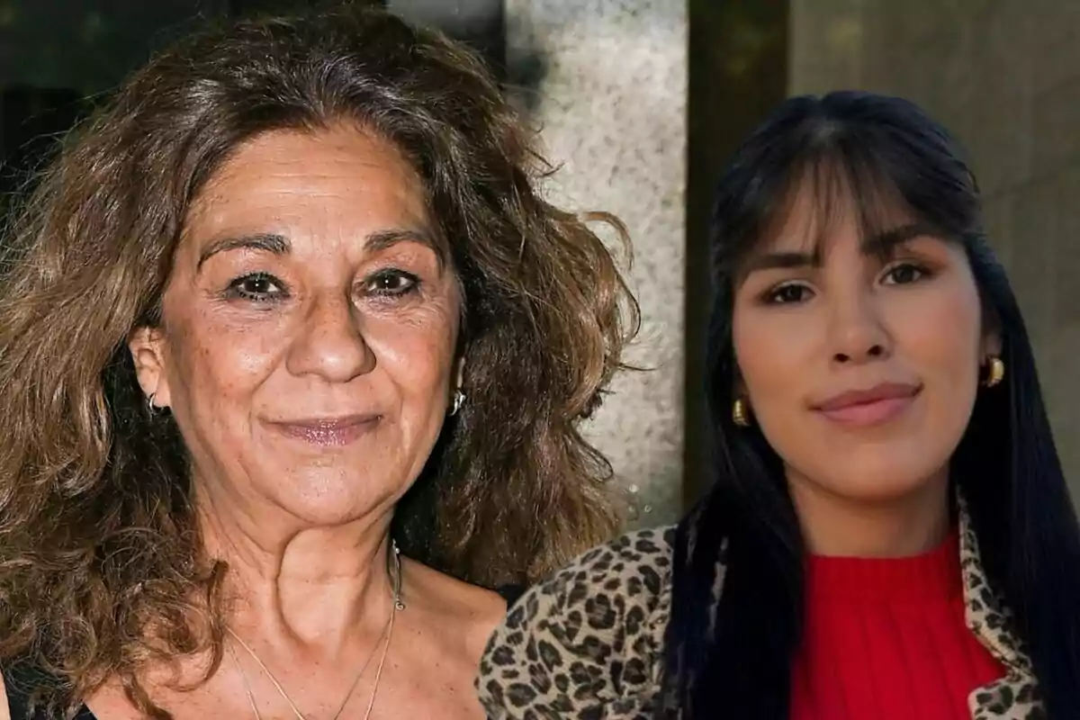 Lolita Flores e Isa Pantoja posan juntas, una con cabello rizado y la otra con cabello liso y flequillo, ambas lucen sonrientes.