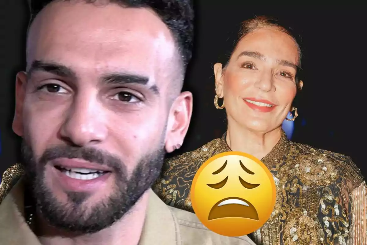 Manuel Cortés y Raquel Bollo sonriente con un emoji de cara preocupada en primer plano