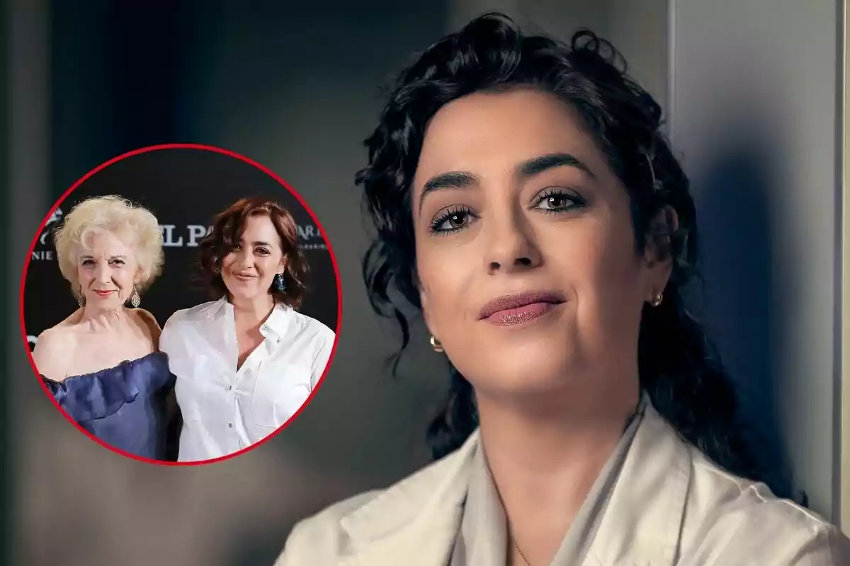 María Isasi con cabello oscuro y expresión confiada aparece en primer plano, mientras que en un recuadro se ven a ella y Marisa Paredes sonriendo en un evento.