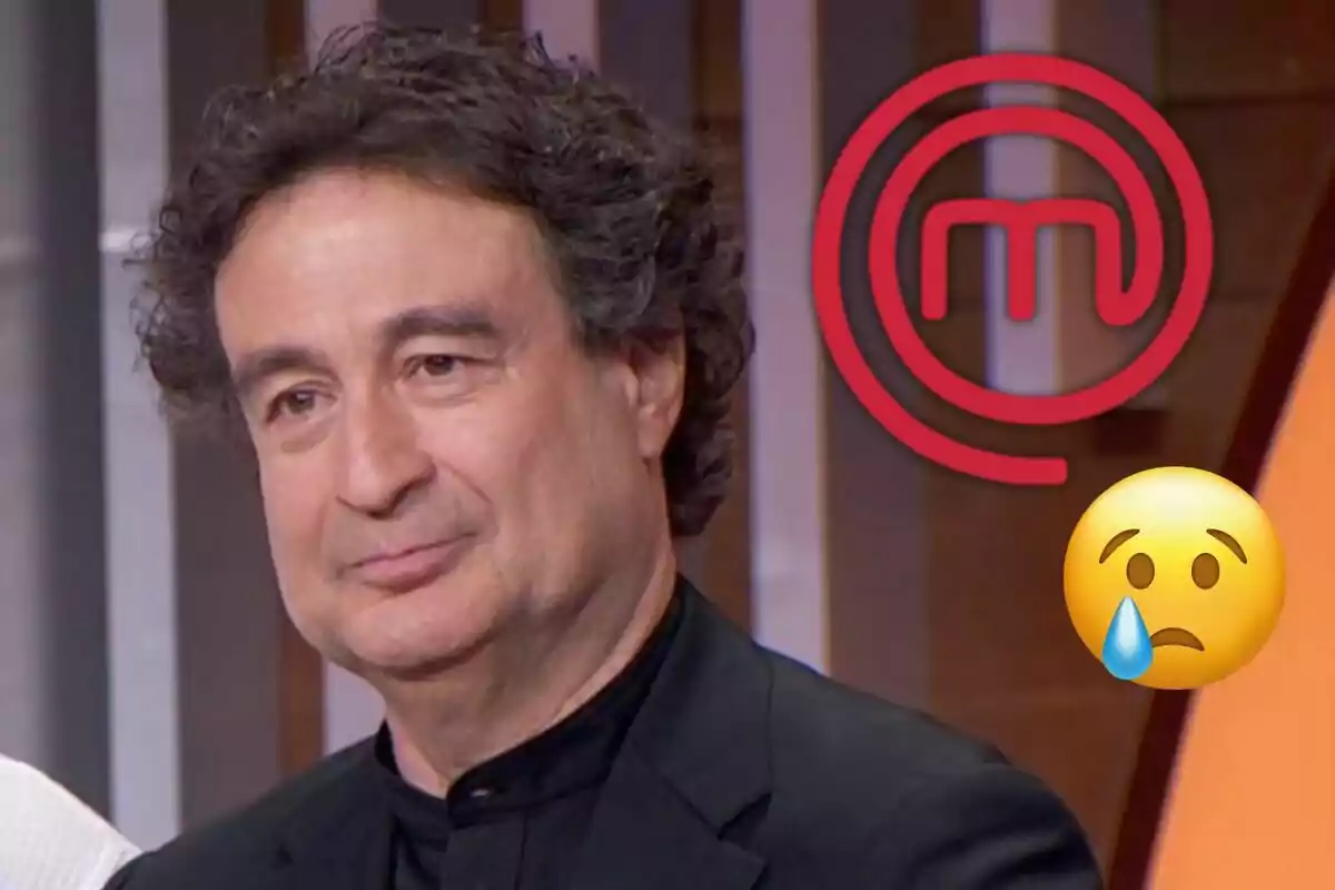 Pepe Rodríguez con expresión seria frente a un logo rojo y un emoji triste.