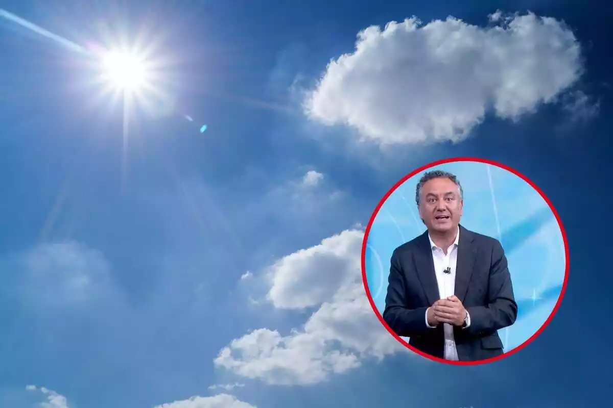 Montaje de Roberto Brasero junto a la imagen de un cielo azul con un sol