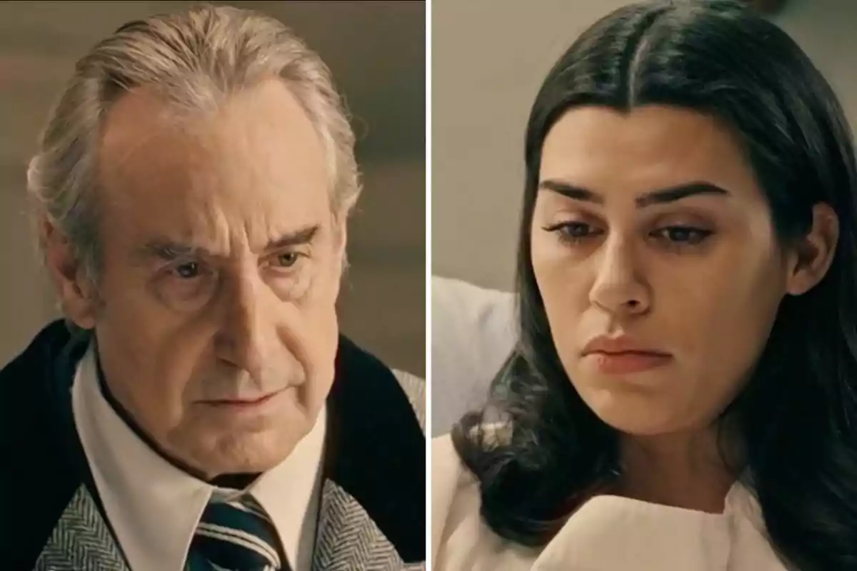 Don Pedro y María aparecen serios y pensativos en una imagen dividida en dos partes Don Pedro y María aparecen serios y pensativos en una imagen dividida en dos partes