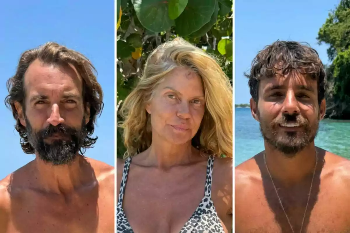 Álex Adrover, Makoke y Manuel González posan al aire libre en un entorno tropical, con el mar y vegetación de fondo. Álex Adrover, Makoke y Manuel González posan al aire libre en un entorno tropical, con el mar y vegetación de fondo.