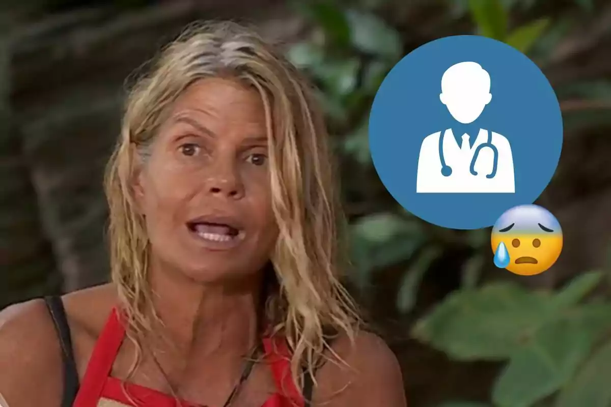 Makoke con expresión preocupada en un entorno natural, acompañada de un icono de médico y un emoji de cara sudorosa.