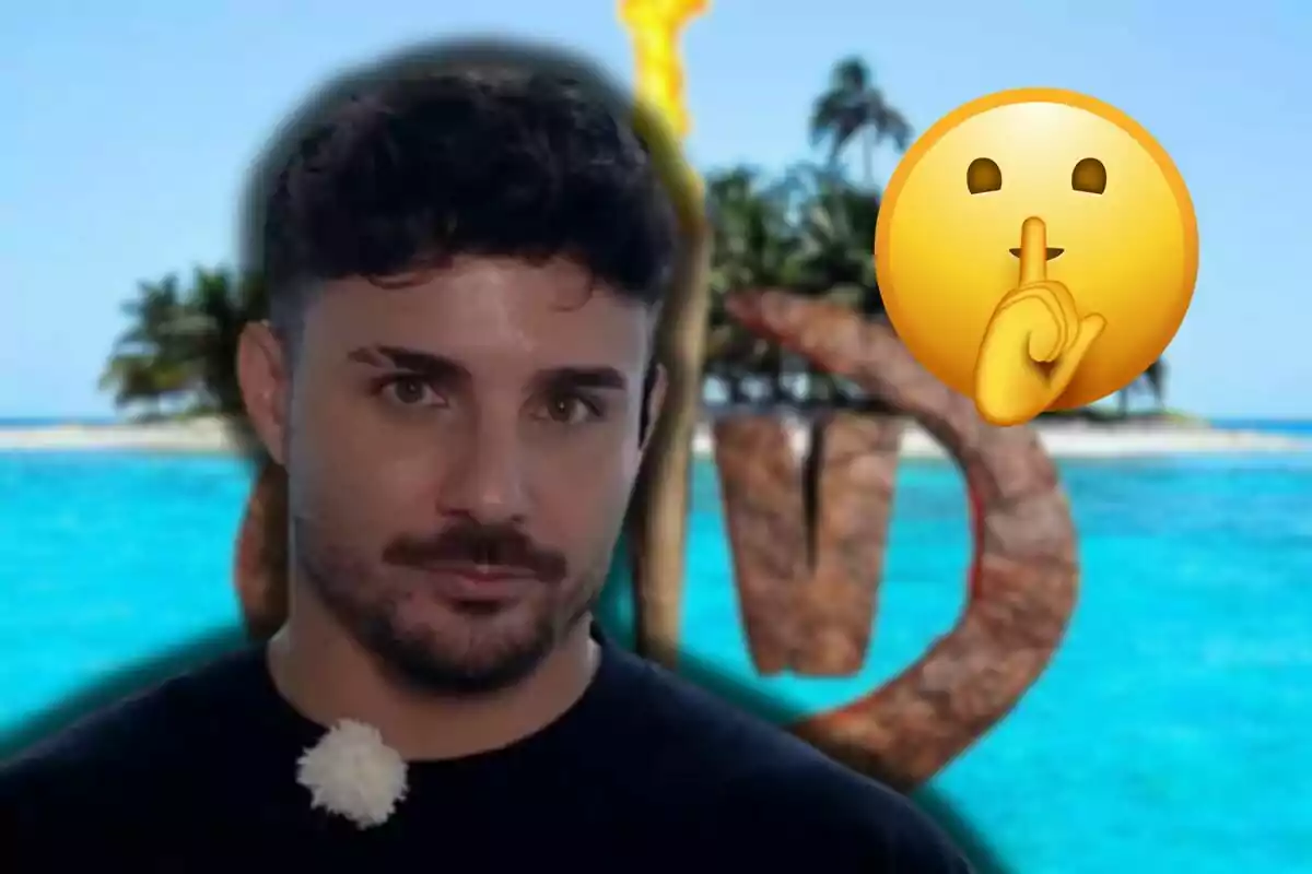 Manuel González está frente a un fondo de playa con palmeras y agua azul, acompañado de un emoji de silencio.