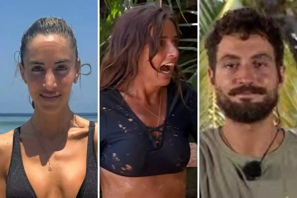 Nieves Bolós, Carmen Alcayde y Joshua Velázquez en diferentes escenarios, una mujer en la playa, otra mujer sorprendida en un entorno selvático y un hombre con barba frente a un fondo de hojas. Nieves Bolós, Carmen Alcayde y Joshua Velázquez en diferentes escenarios, una mujer en la playa, otra mujer sorprendida en un entorno selvático y un hombre con barba frente a un fondo de hojas.