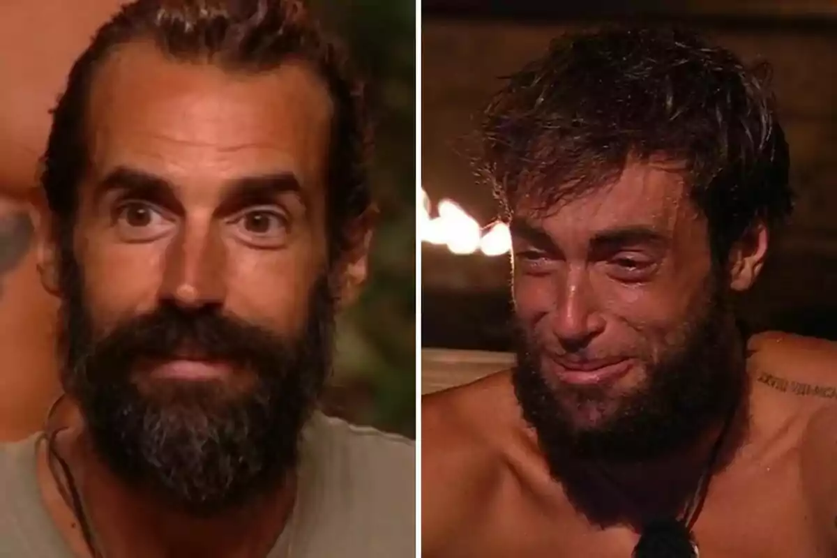 Álex Adrover y Montoya aparecen en primer plano, uno de ellos está serio y el otro parece emocionado o llorando Álex Adrover y Montoya aparecen en primer plano, uno de ellos está serio y el otro parece emocionado o llorando