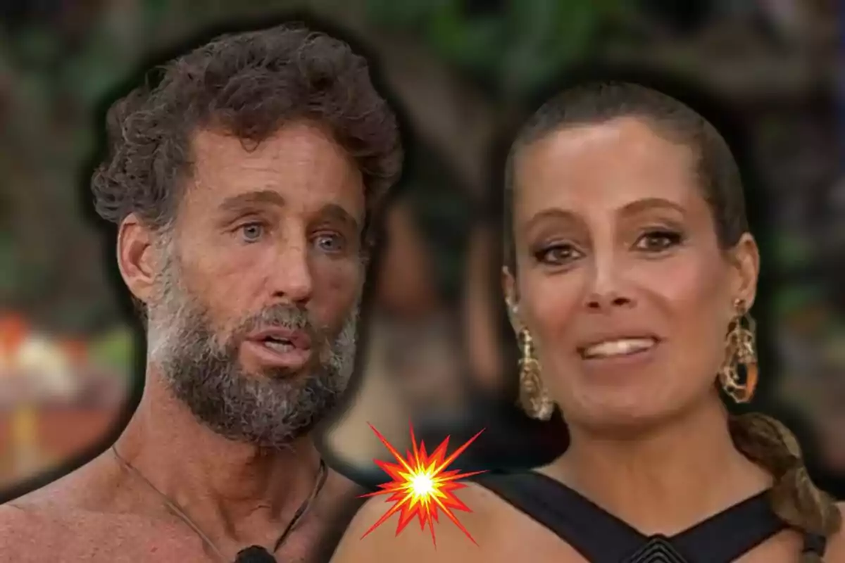 Álvaro Muñoz Escassi y Laura Madrueño aparecen en la imagen con una explosión gráfica en el centro, una de ellas tiene barba y cabello rizado, mientras que la otra lleva el cabello recogido y usa pendientes llamativos.