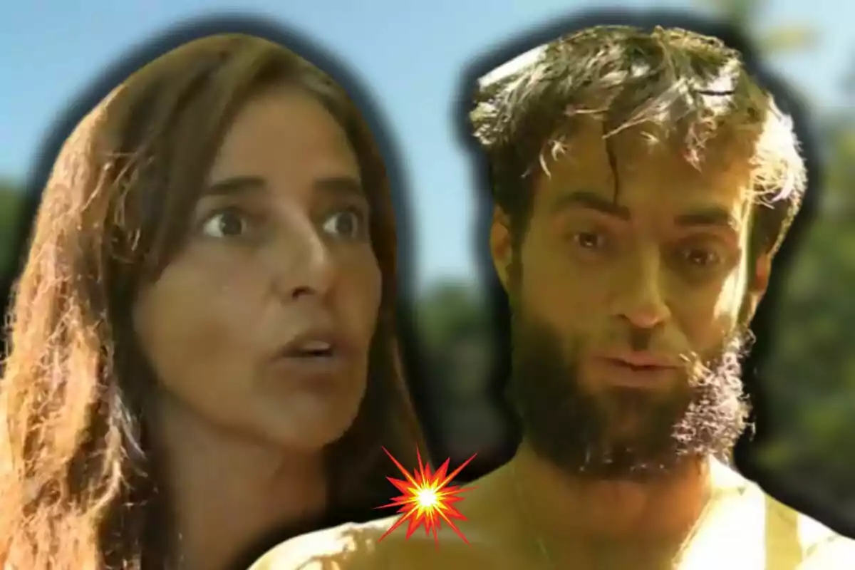 Carmen Alcayde y Montoya con expresiones sorprendidas y un efecto de explosión en el centro.