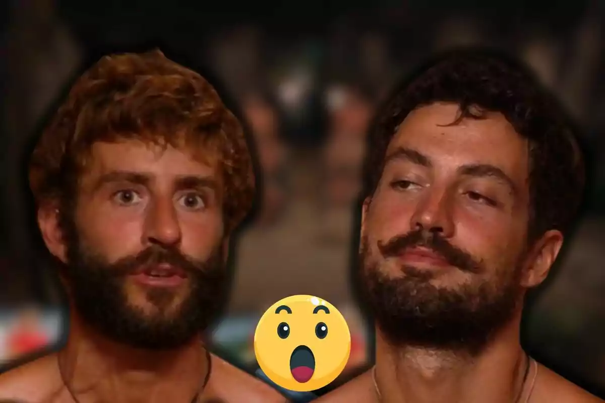 Pelayo Díaz y Joshua Velázquez con expresiones sorprendidas y un emoji de asombro en el centro.