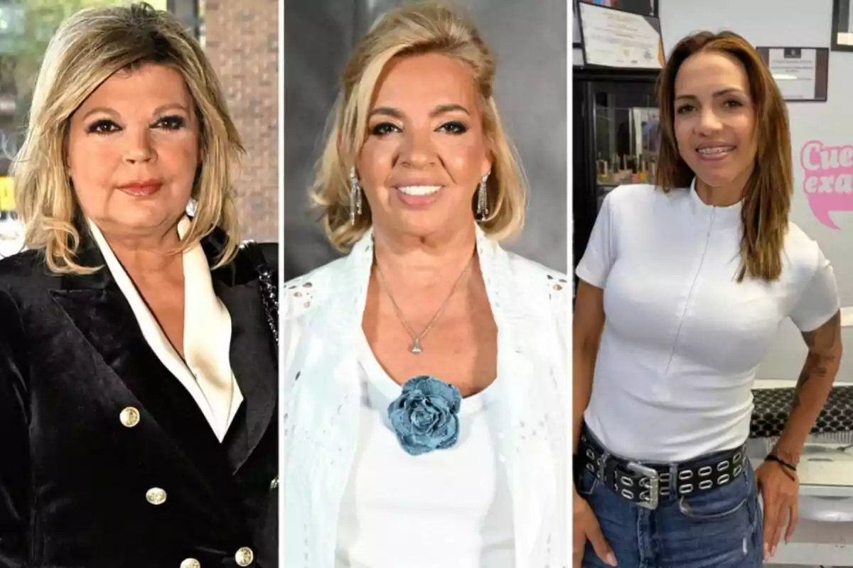 Terelu Campos, Carmen Borrego y Paola Olmedo posan en diferentes escenarios, cada una con un estilo único y vestimenta distinta. Terelu Campos, Carmen Borrego y Paola Olmedo posan en diferentes escenarios, cada una con un estilo único y vestimenta distinta.