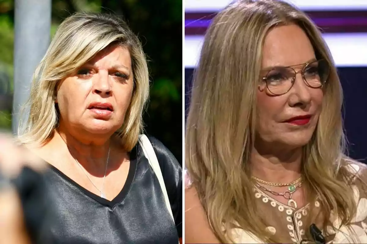 Terelu Campos y Belén Rodríguez con cabello rubio, una al aire libre y otra en un estudio de televisión. Terelu Campos y Belén Rodríguez con cabello rubio, una al aire libre y otra en un estudio de televisión.