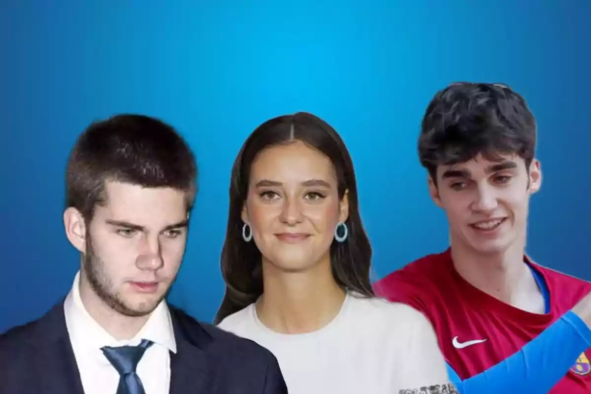 Tres personas jóvenes posan frente a un fondo azul.