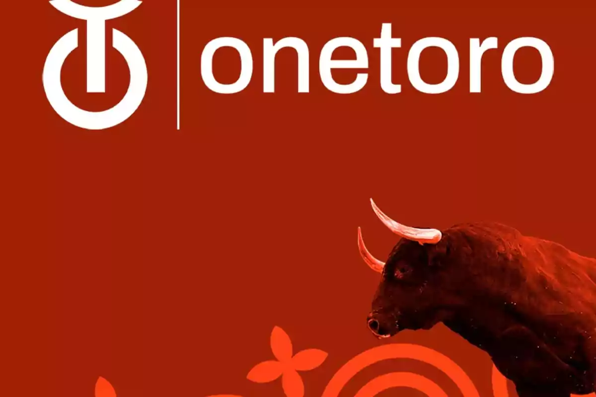 Logo de Onetoro en fondo rojo con un toro en la parte inferior derecha.