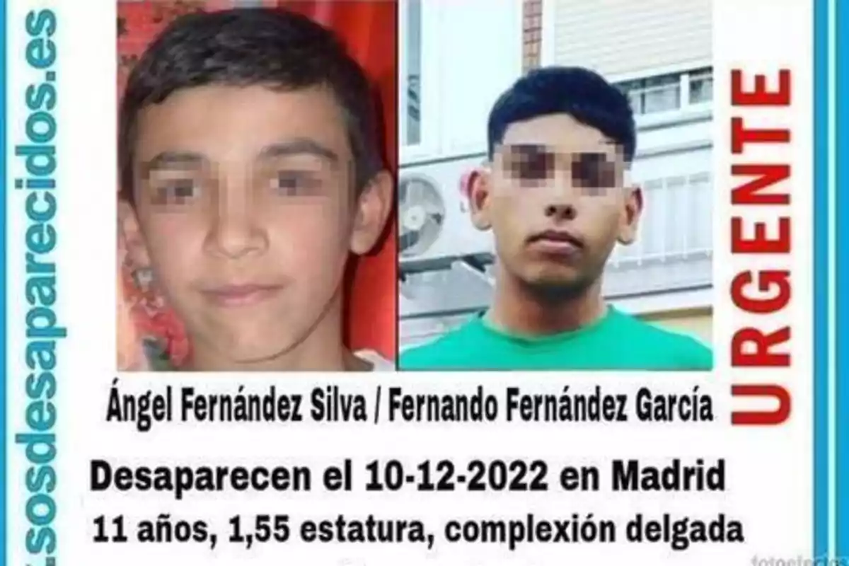 Ángel Fernández Silva / Fernando Fernández García desaparecen el 10-12-2022 en Madrid, 11 años, 1,55 estatura, complexión delgada.