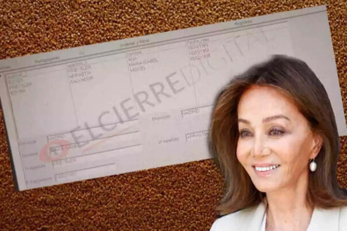 Una mujer sonriente con cabello castaño claro y una hoja de papel con texto en el fondo.