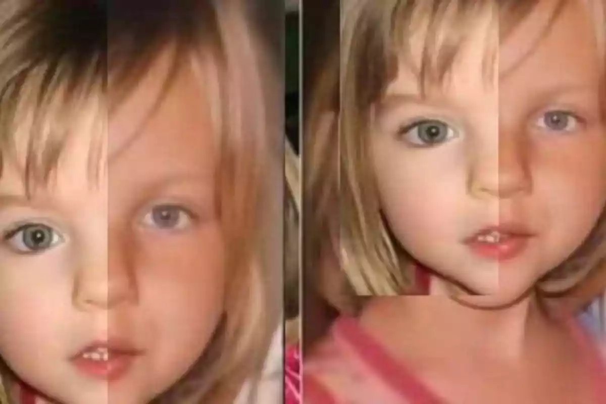 Imagen de dos niñas pequeñas con cabello rubio y ojos claros, cada una con su rostro dividido en dos partes mostrando diferentes tonos de piel.