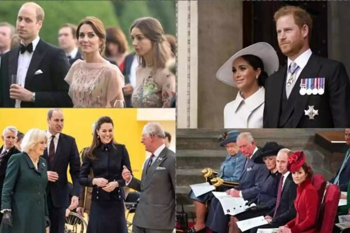 Varias personas de la realeza británica en diferentes eventos formales.