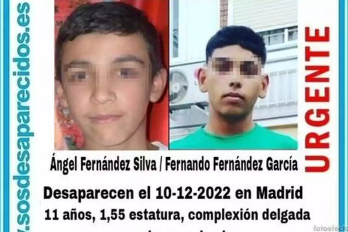 Ángel Fernández Silva / Fernando Fernández García desaparecen el 10-12-2022 en Madrid, 11 años, 1,55 estatura, complexión delgada.
