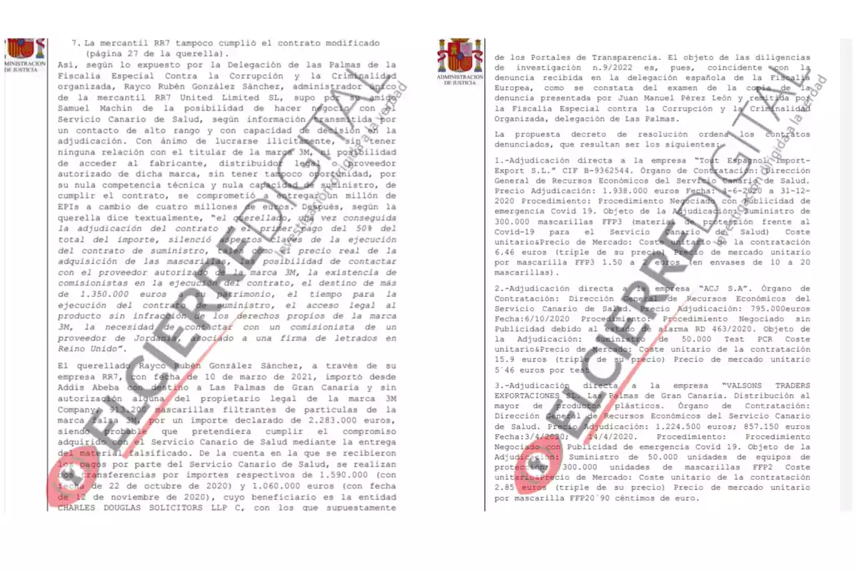 La imagen muestra un documento oficial del Ministerio de Justicia de España, con el sello de 