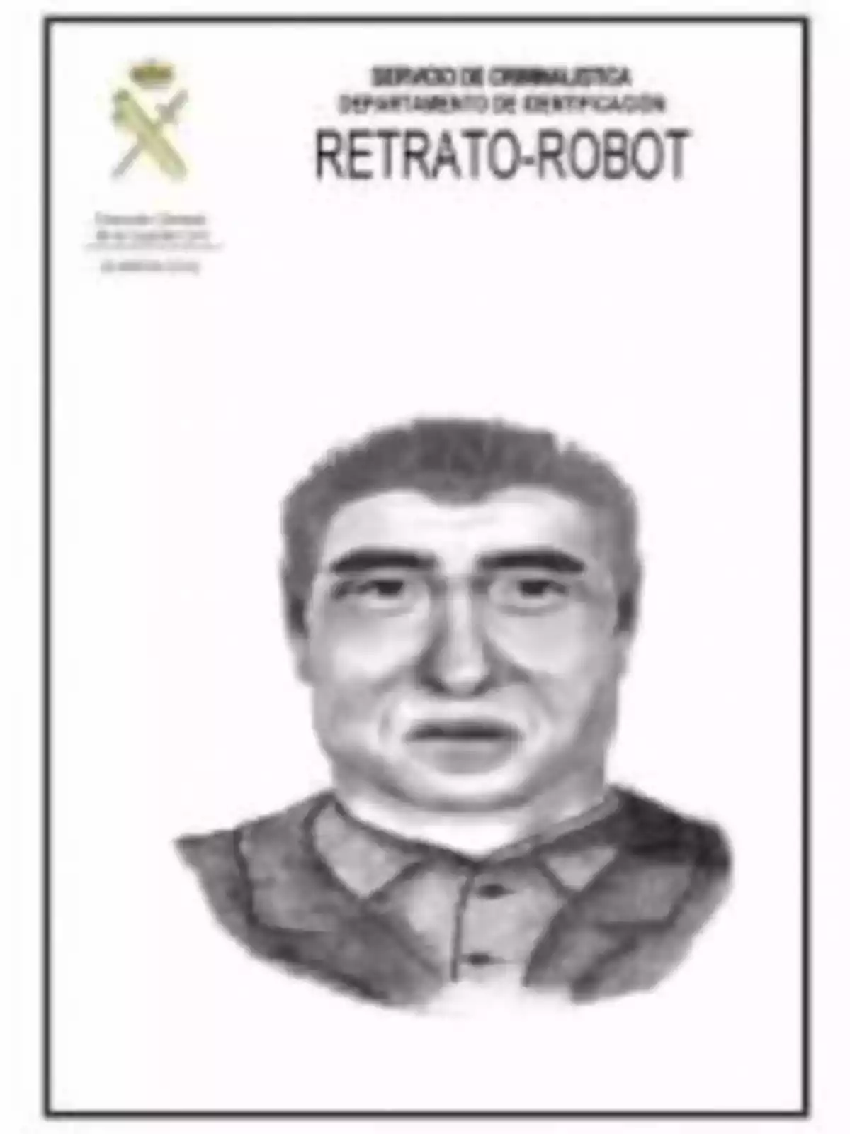 Retrato robot en blanco y negro de un hombre con cabello corto y expresión seria, creado por el Servicio de Criminalística de la Guardia Civil.