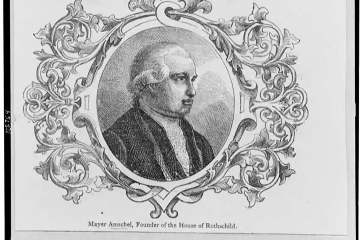 Retrato en blanco y negro de un hombre con peluca antigua enmarcado por un diseño ornamental detallado Retrato en blanco y negro de un hombre con peluca antigua enmarcado por un diseño ornamental detallado