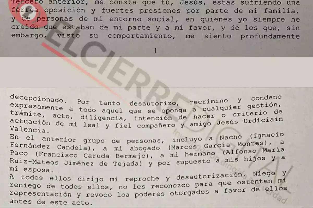 Fragmentos de un documento que Ruiz-Mateos firmó antes de morir en el que 