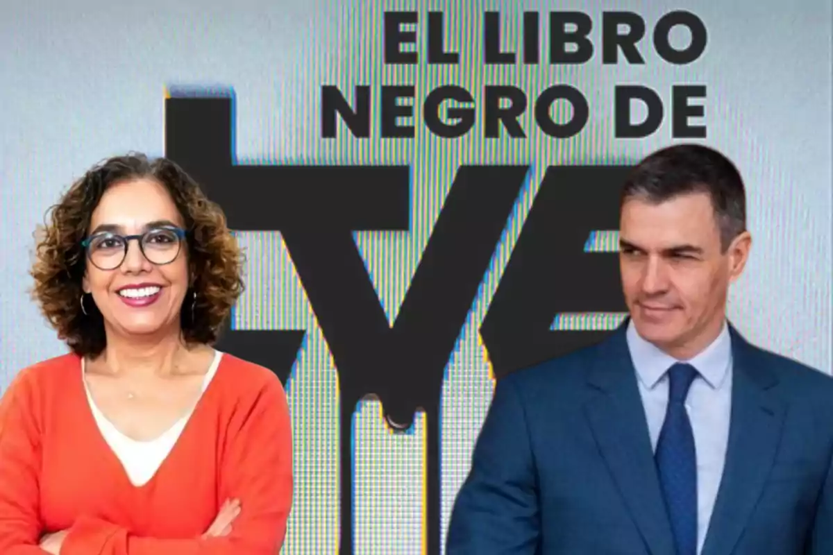 Dos personas posan frente a un fondo que dice "El libro negro de TVE".