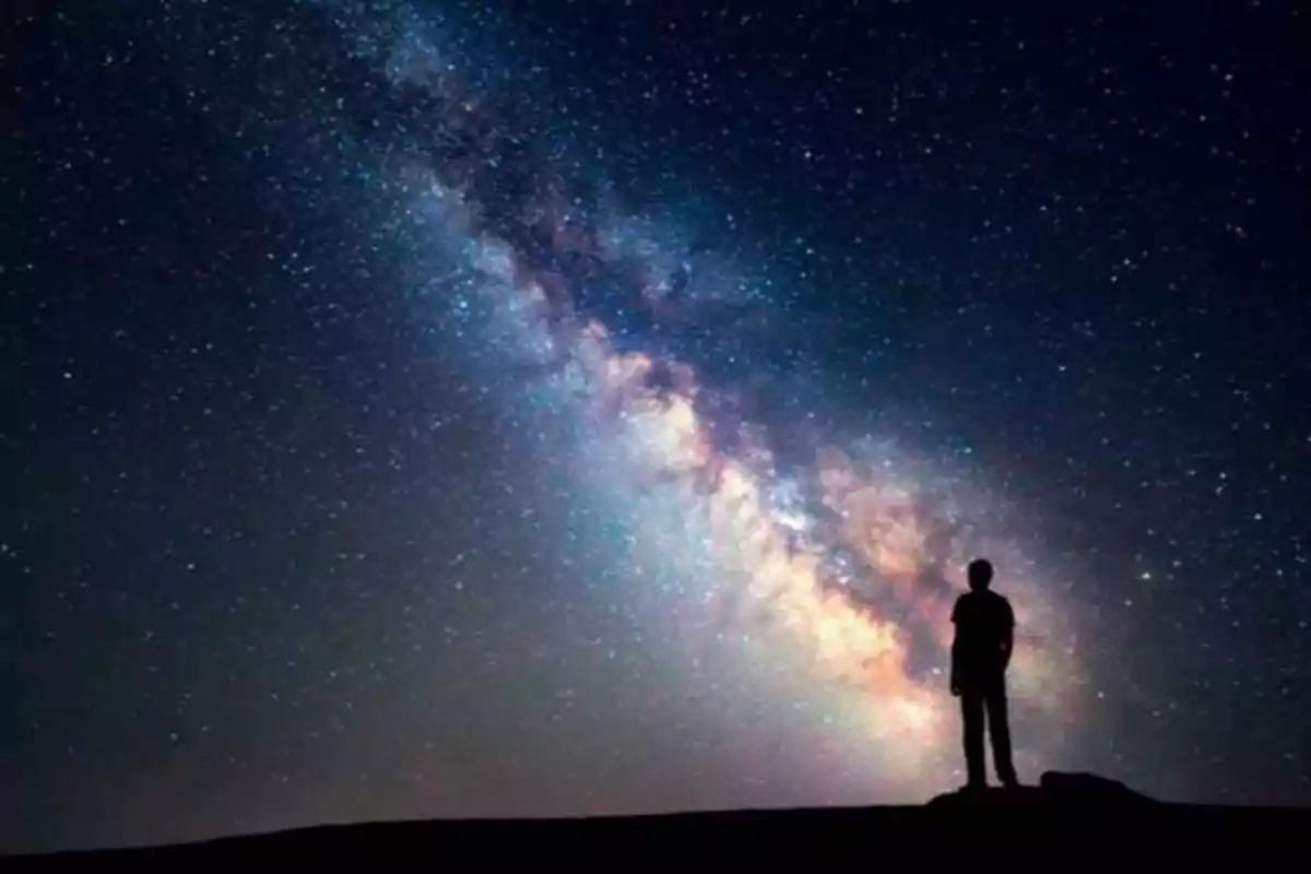 Una persona observando la Vía Láctea en una noche estrellada.