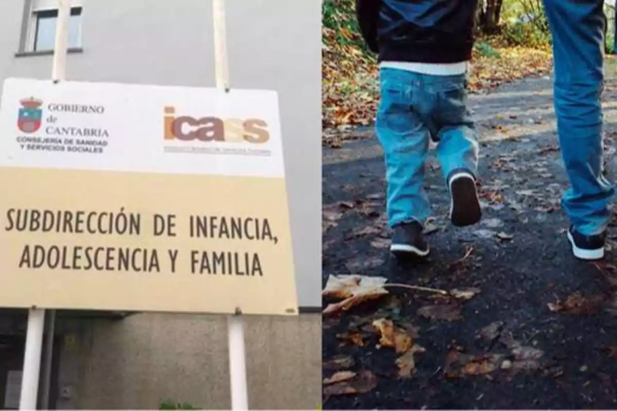 Cartel de la Subdirección de Infancia, Adolescencia y Familia del Gobierno de Cantabria junto a la imagen de dos personas caminando por un sendero.