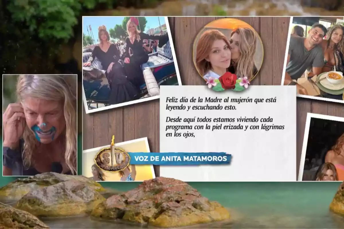 Makoke con pintura azul en la cara aparece llorando en una imagen, junto a varias fotos de momentos felices con otras personas, acompañadas de un mensaje de felicitación por el Día de la Madre. Captura de 'Supervivientes' Makoke con pintura azul en la cara aparece llorando en una imagen, junto a varias fotos de momentos felices con otras personas, acompañadas de un mensaje de felicitación por el Día de la Madre. Captura de 'Supervivientes'