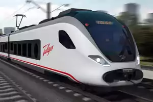 Tren de alta velocidad Talgo en movimiento sobre las vías.