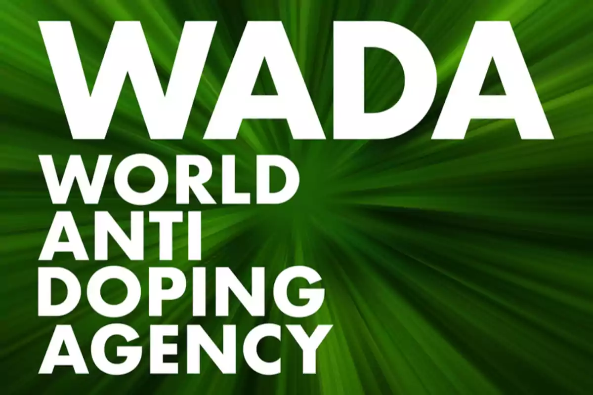 Texto en blanco que dice WADA World Anti Doping Agency sobre un fondo verde con efecto de movimiento.