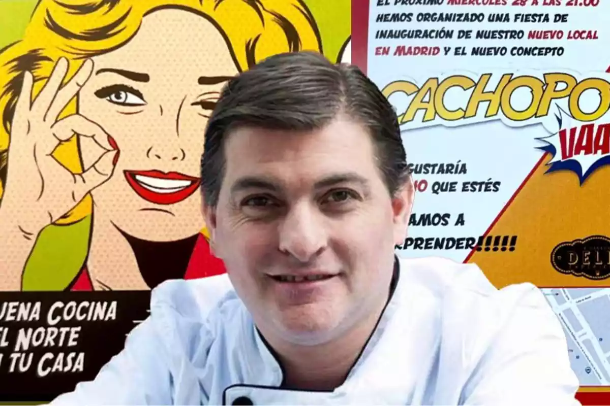 Montaje de César Román, el 'rey del Cachopo' sobre carteles promocionales de sus locales