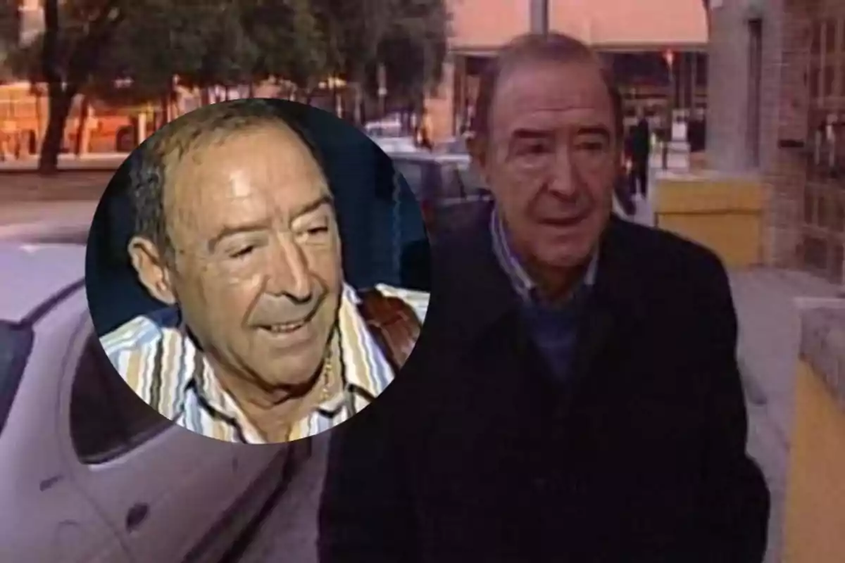 Un hombre mayor con chaqueta oscura camina por la calle mientras una imagen circular muestra un primer plano de su rostro sonriendo. Un hombre mayor con chaqueta oscura camina por la calle mientras una imagen circular muestra un primer plano de su rostro sonriendo.