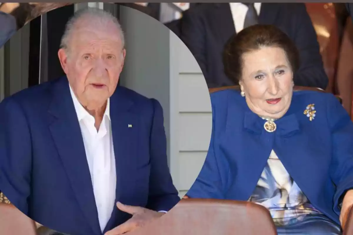 Man in a blue jacket and white jersey next to a woman dressed in blue with silver brooches. Man in a blue jacket and white jersey next to a woman dressed in blue with silver brooches.