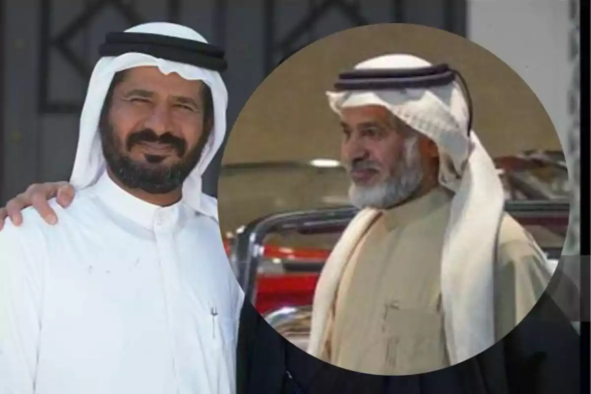 Dos hombres con vestimenta tradicional árabe uno de ellos con barba oscura y el otro con barba canosa Dos hombres con vestimenta tradicional árabe uno de ellos con barba oscura y el otro con barba canosa