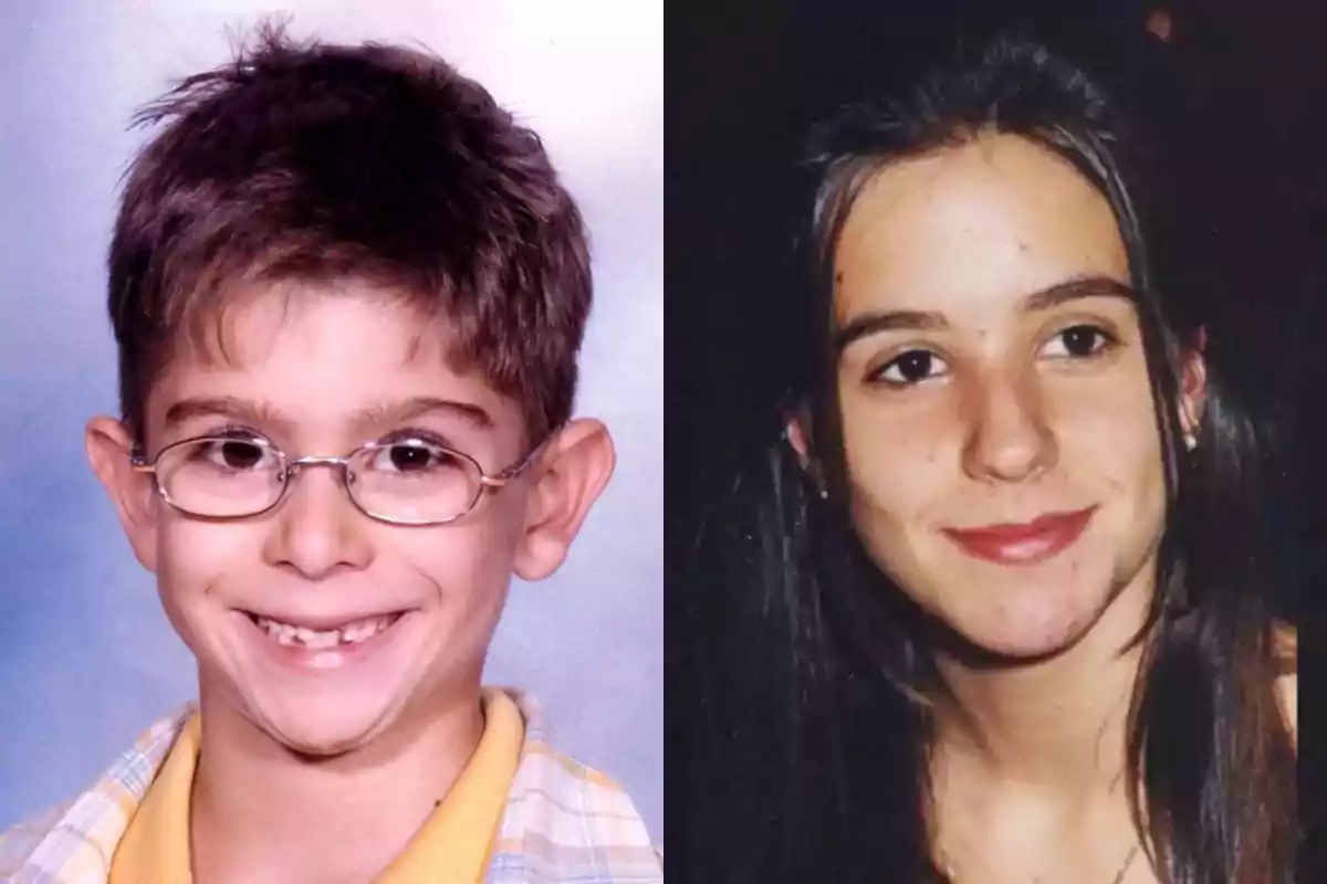 Dos retratos lado a lado de un niño con gafas y una joven con cabello oscuro.