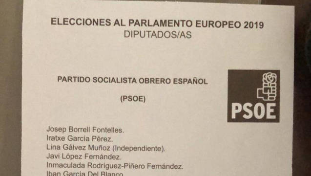 Papeleta en la que figura Javi López (PSOE)