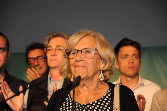 Manuela Carmena anunciando que pese a ser la más votada no será alcaldesa de Madrid