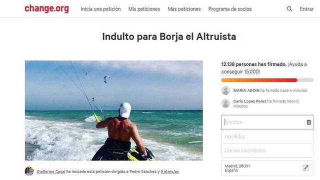 La petición de indulto para Borja en change.org.