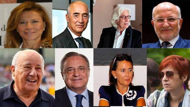 Alicia Koplowitz, Rafael del Pino, Miguel Fluxá, Juan Roig, Amancio Ortega, Florentino Pérez, María del Pino y Sandra Ortega. 