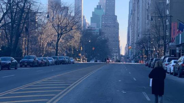 Una calle cercana a Central Park cerrada por peligro de hielo