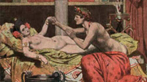 La emperatriz Mesalina en una pintura clásica junto a uno de sus amantes.