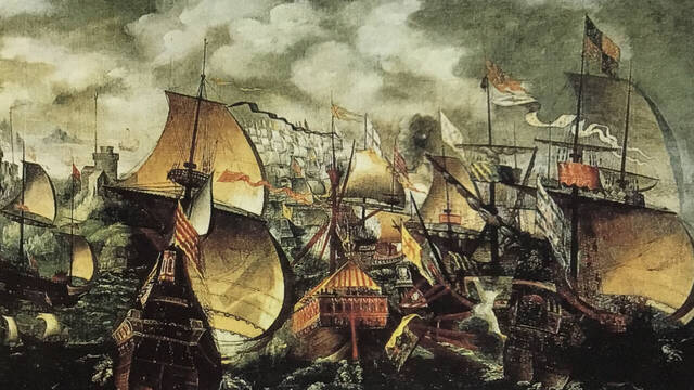 Las masivas batallas navales fueron frecuentes entre la Monarquía Hispánica y sus enemigos durante el siglo XVI. 