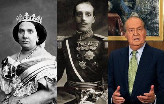 Isabel II, Alfonso XII y Juan Carlos I