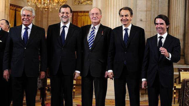 Juan Carlos I con todos los presidentes del país desde 1982.