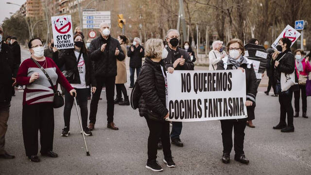 Manifestación contra las cocinas fantasma en Madrid