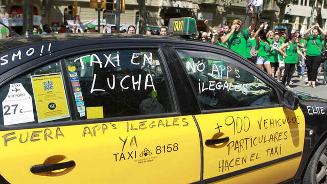Manifestación por los derechos de los trabajadores del sector del taxi.